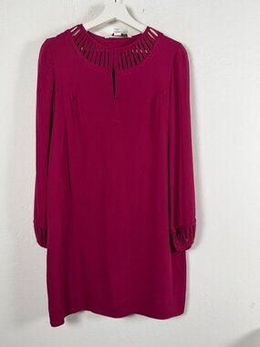 Diane von Furstenberg Damian Silk Sheath Dress Magenta Cutout Long Sleeve Sz 4